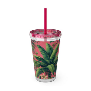 Tropical Tumbler with Straw | 16 oz:  More Tropical Palms, Coral