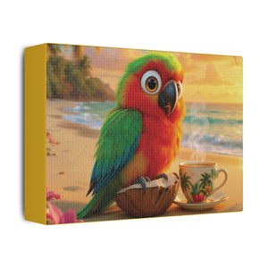 Tropical Beach Canvas - Tiki the Parrot Sunrise Wall Art, Yellow