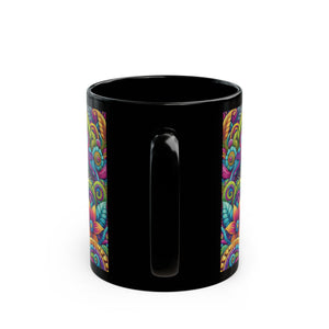 Black Coffee Mug - Colorful Rainforest Parrots
