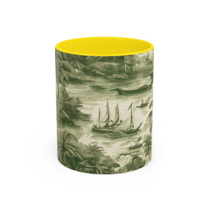 Accent Coffee Mug (11, 15oz), Tropical Toile #1, Various Colors