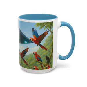 Accent Coffee Mug (11, 15oz), 8 Colors - UFO and Macaws