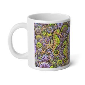 Jumbo Mug, 20oz, Seahorses Purple and Yellow | Tropical Coffee Cup