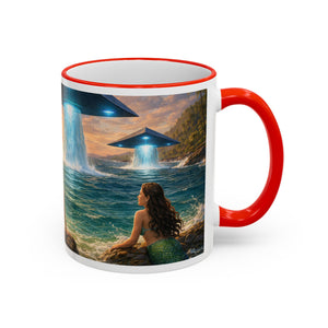 Accent Rim & Handle Coffee Mug — UFO & Mermaids