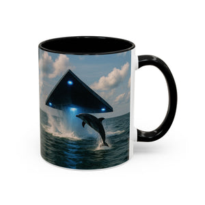 Accent Coffee Mug (11, 15oz), 8 Colors - UFO and Dolphin