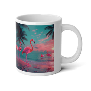 Jumbo Mug, 20oz, Neon Flamingo at Night | Tropical Coffee Cup