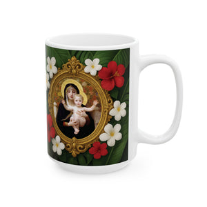 Religious Ceramic White Mug - Virgin of the Lilies