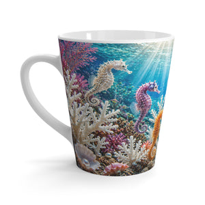 White Latte Mug – Colorful Pink Seahorse Coffee Cup