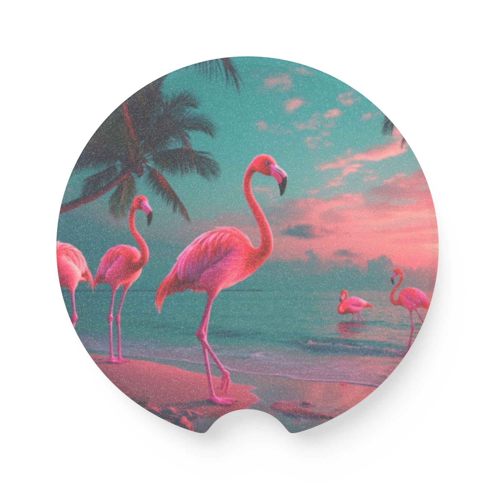 Soapstone Car Coaster - Neon Flamingos at Night
