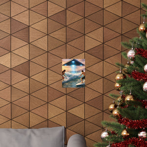 Surfing Encounter UFO Poster — Matte Vertical Sci‑Fi Beach Art Print