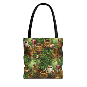 Tropical Rabbits & UFOs Tote Bag, Black - 3 Sizes