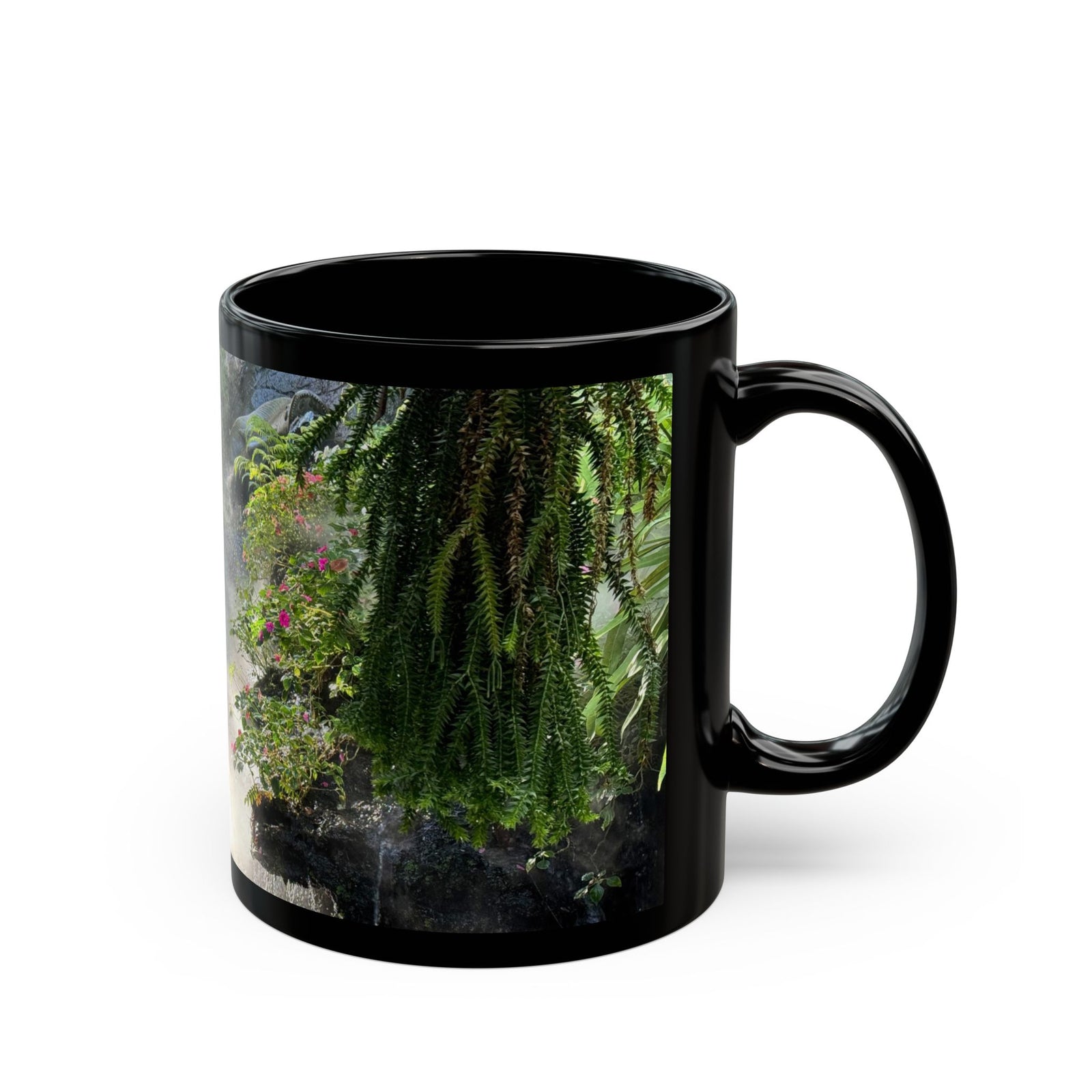 Black Coffee Mug - Misty Rainforest River