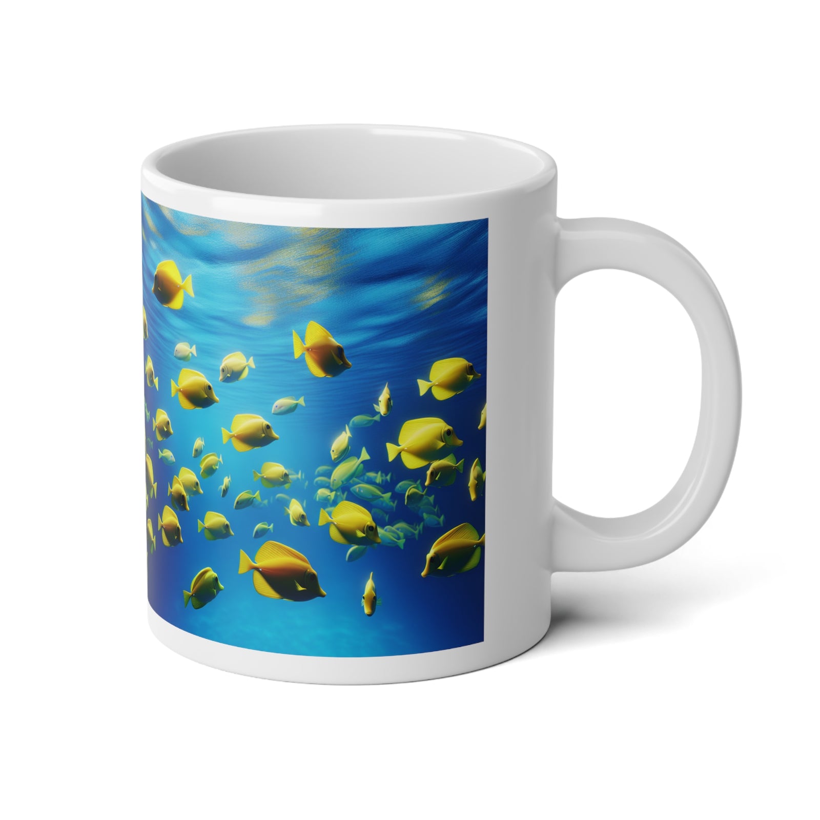 Jumbo Mug, 20oz,  School of Fish, Yellow Tangs | Tropical Coffee Cup, Gift for Fish Lovers