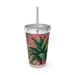 Tropical Tumbler with Straw | 16 oz:  More Tropical Palms, Coral
