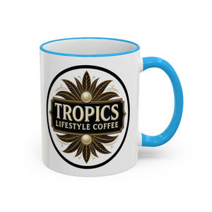 Accent Rim & Handle Coffee Mug — Tropics Lifestyle Coffee Pearl/Palm Logo