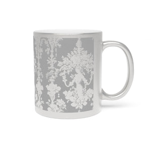 Tropical Metallic Mug, Gold or Silver - Pearl Lady Toile, Grey