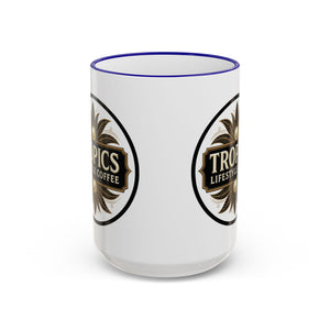Accent Rim & Handle Coffee Mug — Tropics Lifestyle Coffee Pearl/Palm Logo