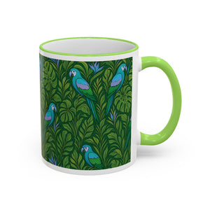 Accent Rim & Handle Coffee Mug ~ Parrot Family, Blue