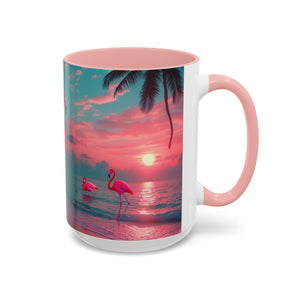 Accent Coffee Mug (11, 15oz), Neon Flamingos at Night / Various Colors