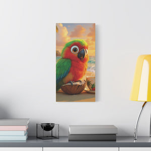 Tropical Beach Canvas - Tiki the Parrot Sunrise Wall Art, Yellow