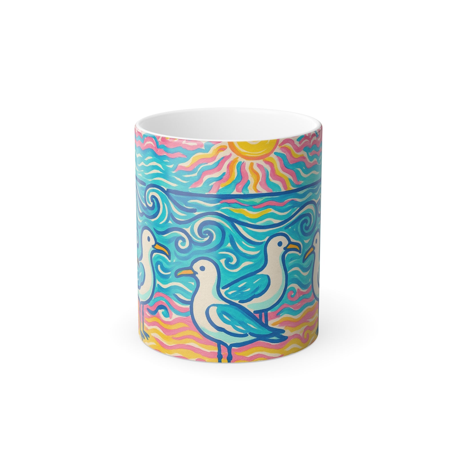Color Morphing Mug, 11oz, Tropical Beach Seagulls