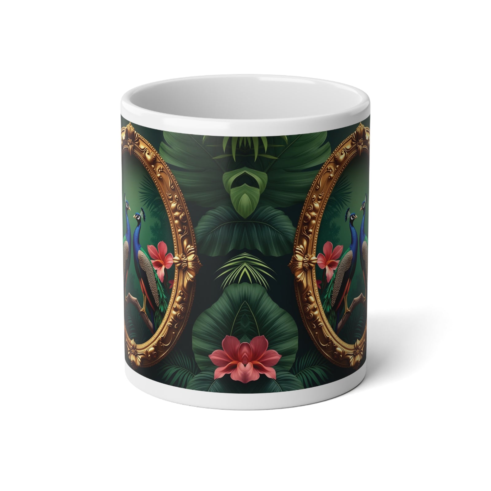 Jumbo Mug, 20oz, Framed Peacocks | Tropical Coffee Cup