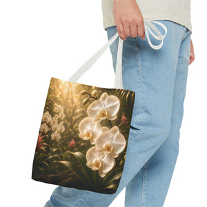 Orchid Garden Tote Bag — Sunlit White Orchid Floral All-Over Print