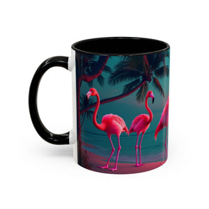 Accent Coffee Mug (11, 15oz), Neon Flamingos at Night / Various Colors