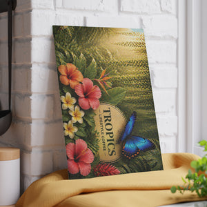 Glass Coffee Station Tray - 'Tropics Lifestyle Coffee Rainforest Butterfly