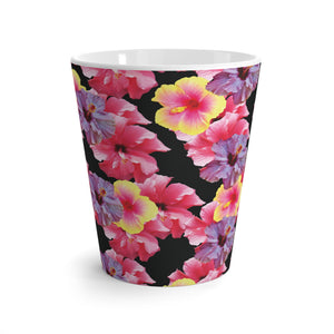 White Latte Mug - Real Hisbiscus Flowers Trio/Black