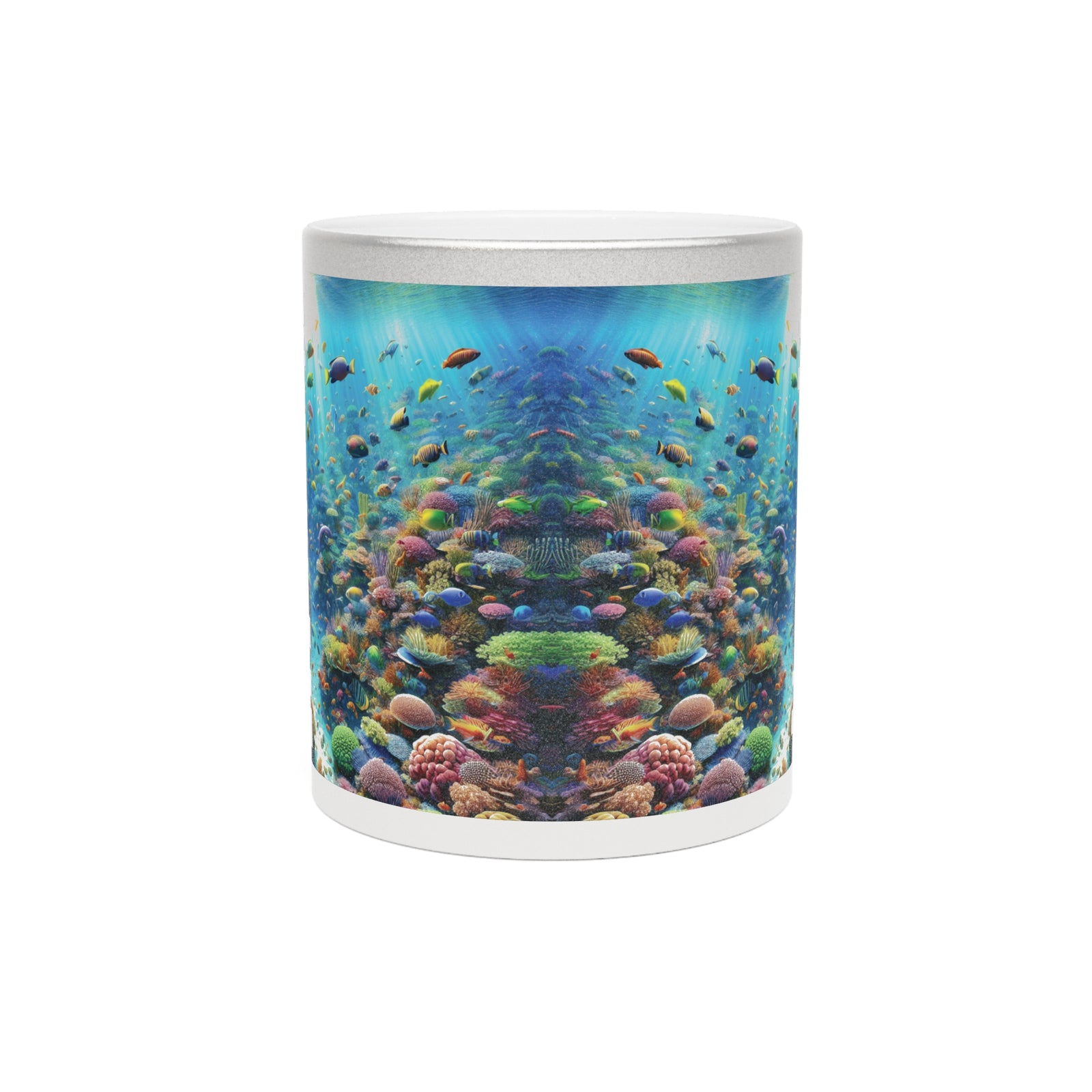 Tropical Metallic Mug, Gold or Silver - Busy Coral Reef