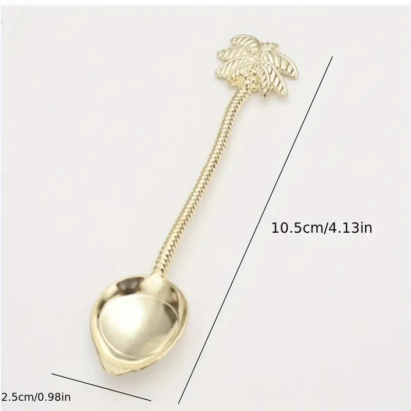 Palm Tree Coffee Spoon, Stainless Steel, 4.13" ~ Gold or Silver