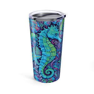 20oz Tropical Glossy Tumbler / Seahorse Trio, Turquoise Pop