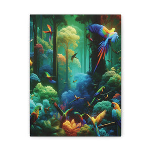 Tropical Parrots Canvas Wall Art — Vibrant Flight School Jungle Scene Matte