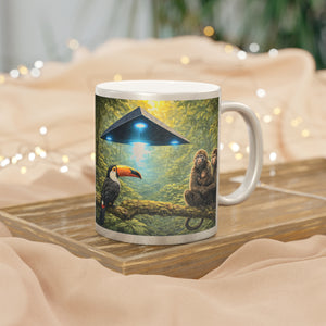 Tropical Metallic Mug, Gold or Silver - UFO & Monkey Familiy