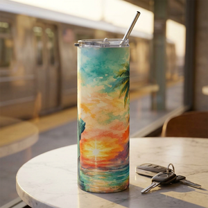 20oz Stainless Steel Tumbler — Sunset Statue of Liberty Beach Scene
