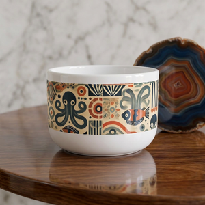 25oz Ceramic White Latte Mug — Mid-Century Modern Octopus & Friends