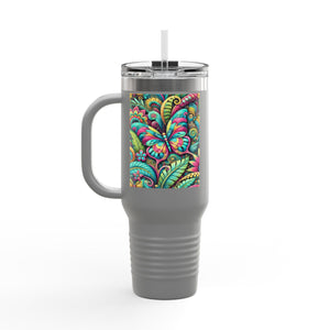 Insulated Travel Mug, 40oz / Rainforest Butterfly Pop - Perfect for Outdoor Adventures
