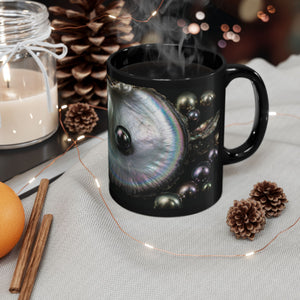 Black Pearl Ocean Mug – Iridescent Oyster Coffee Cup (11oz, 15oz)