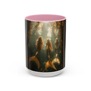 Colorful Mugs (11oz, 15oz), Three Mermaid Sisters, Black