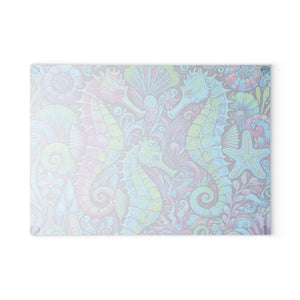 Glass Coffee Station Tray, 2 Sizes – Seahorse Trio Turquoise