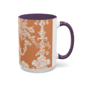 Accent Color Coffee Mug (11, 15oz), Pearl Lady Toile/Melon