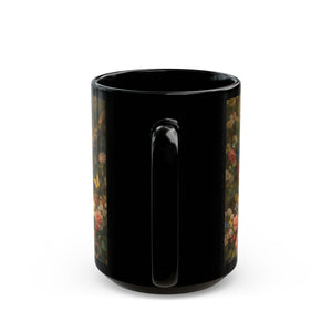 Black Ceramic Mug — Vintage Floral Rainforest Landscape, 11oz/15oz