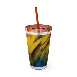 Tropical Tumbler with Straw | 16 oz: Parrot Macaw Feathers