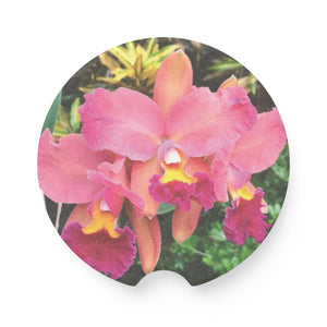 Soapstone Car Coaster - Pink Orchid Trio