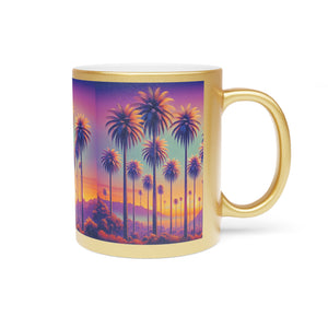 Tropical Metallic Mug, Gold or Silver - Sunset Palms