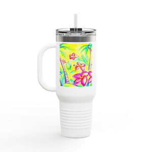 Insulated Travel Mug, 40oz / Tropical Doodles, Yellow - Perfect for Outdoor Adventures