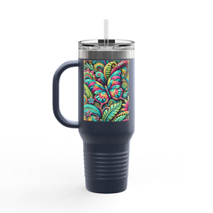 Insulated Travel Mug, 40oz / Rainforest Butterfly Pop - Perfect for Outdoor Adventures