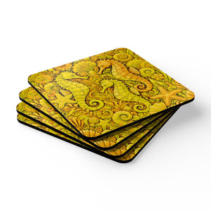Coaster Set/4 - Seahorse Trio/Yellow