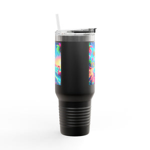 Insulated Travel Mug, 40oz / Pop Art Flamingo Beach