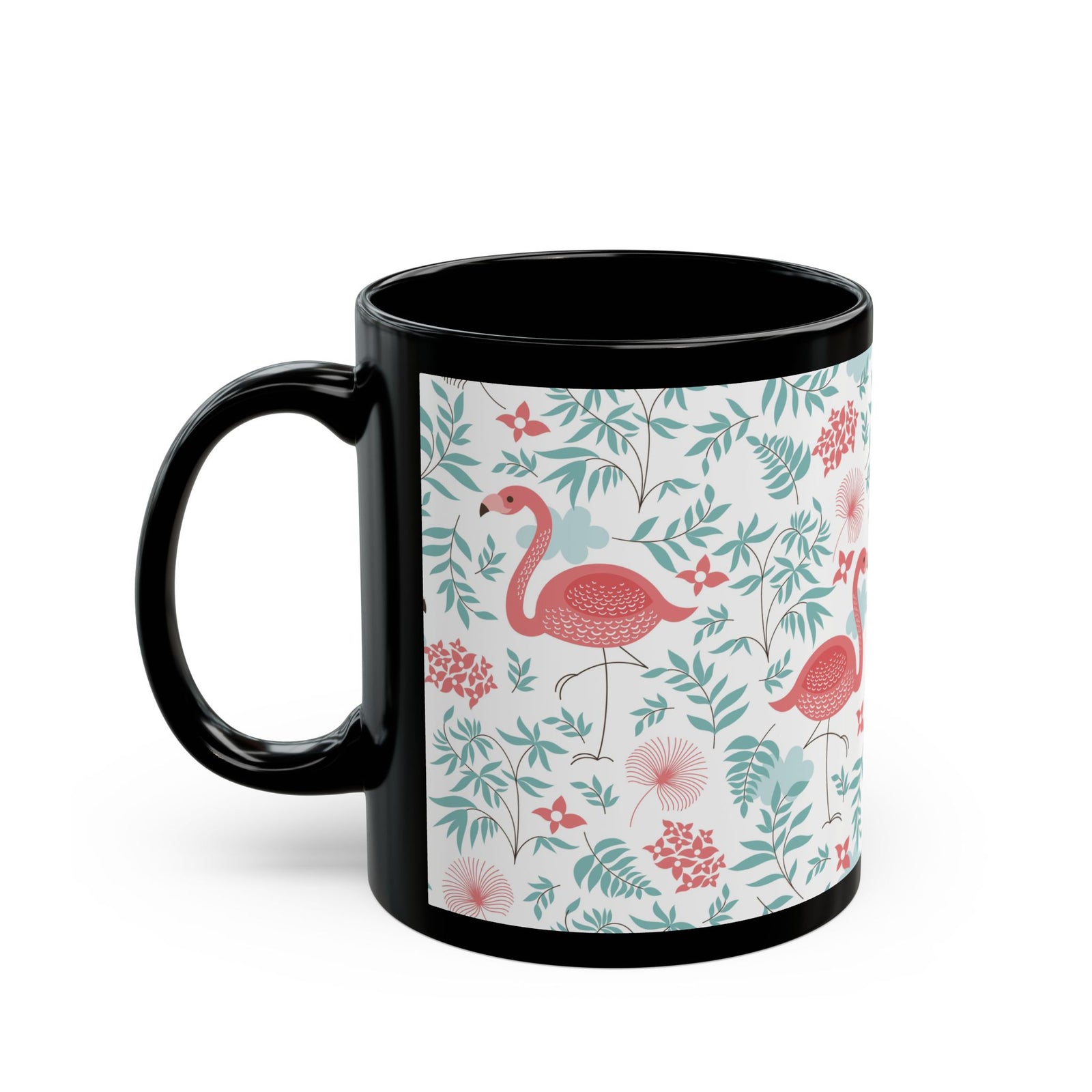 Black Coffee Mug - Happy Flamingos